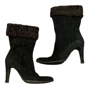 Chanel Vintage Suede Heeled Boots Sz EU 38.5